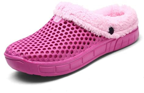 ticticlily Femme Homme Hiver Sabots Fourrées Pantoufles Chaud Peluche Chaussons Maison Fourrées Imperméables Chaussures de Jardin Intérieur Extérieur A Rose Rouge 40 EU