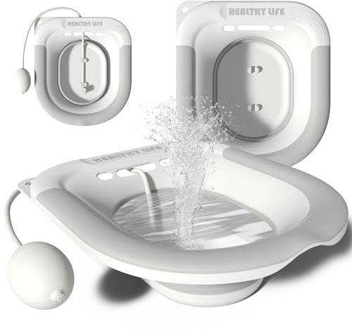 Sitz Bath, Foldable Sitz Bath for Toilet Seat Sitz Bath with Flusher Collapsible Sitz Bath for Hemorrhoids, Postpartum Care and Surgery Relief, Fits Most Toilets, Easy to Store, Steam Seat（Grey）