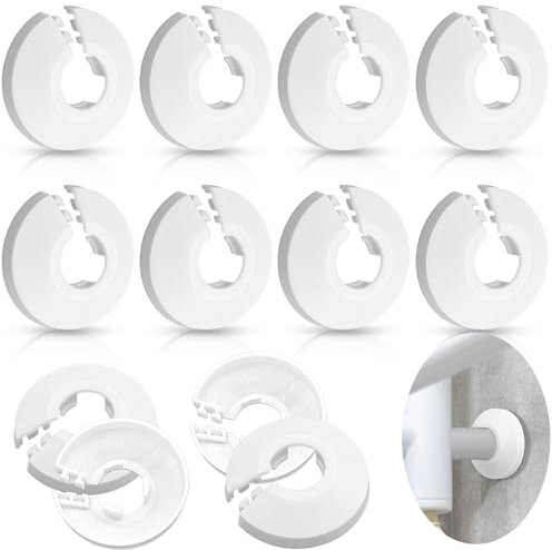 12 Pieces Water Pipe Covers, 16 mm White Radiator Pipes Collars, Plastic Decorative Wall Pipe Covers White, Suitable for 12, 16, 20 mm Diameter Pipe Decoration
