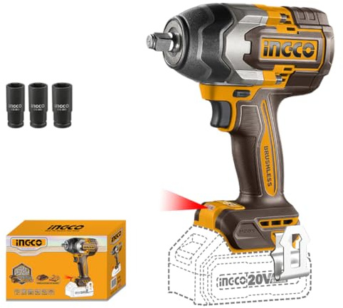 Ingco Avvitatore a impulsi a batteria 20 V 850 Nm 1/2 Brushless Solo corpo