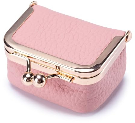 GreatRise Mini joyero con cierre de beso, de piel, pequeño monedero, monedero, portátil, para anillos, pendientes, collares, monedas, cable de datos, rosa, pequeño