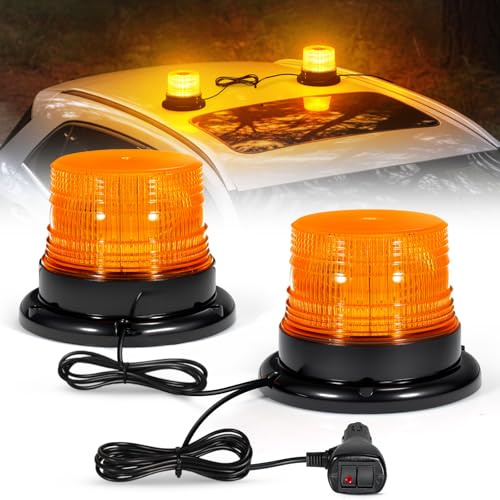Fxlpower 2PCS Lampeggiante LED con Cavo da 4,8 metri, 12V-24V Luci Lampeggianti con Magneti Robusti per Veicolo da costruzione per trattori e carrelli elevatori a forche per cantieri e spazzaneve