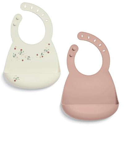 Mamas & Papas 2-Pack Silicone Waterproof Bibs - Floral Berry (6-18 Months)