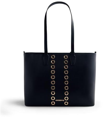 GIOSEPPO EFFIE, Bolso estilo shopper de piel sintética lisa con detalles de ollados para Mujer, doble espacio con cierre de cremallera, doble asa larga para colgar al hombro, medidas 41,5 * 11,5 * 26