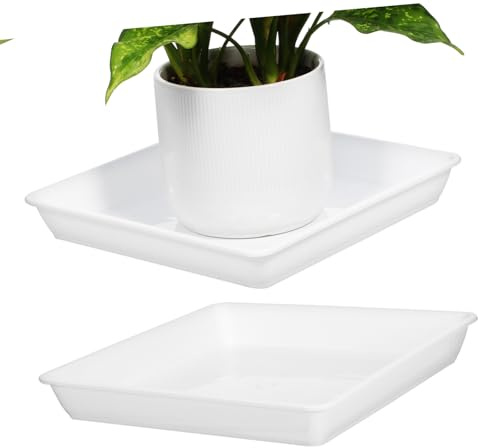 ibasenice Soucoupes Carrées Blanches Plateau de Drainage Résistant et Facile à Entretenir Lot de 2 pour Pots de Fleurs en PVC pour Plantes D'intérieur
