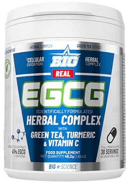 BIG - Real EGCG - Extracto de Té Verde para Adelgazar - Cápsulas de Green Tea Naturales - Alta Concentración de EGCG - Antioxidante y Quema Grasa - Materia Prima Premium - Vegano, Alta Pureza (60 Cáp)