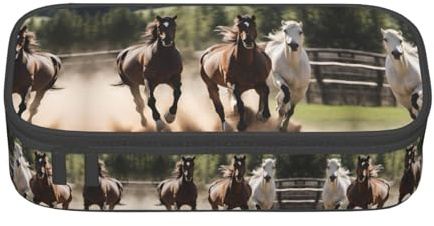 MDATT Trousse à crayons avec trois chevaux qui courent à l'école, le bureau et le bureau, Noir , Taille unique, Organiseur de sac
