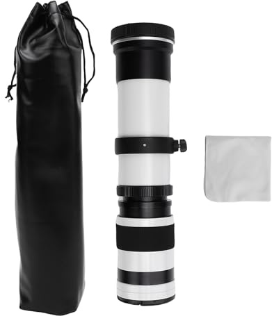 Denash 420-800 Mm Teleobiettivo Fotocamera con Focus Manuale, Apertura F8.3 per la Fotocamera a Specchio a Monte RF Ideale per Birdwatching, Fauna Selvatica e Paesaggi Fotografici (WHITE)