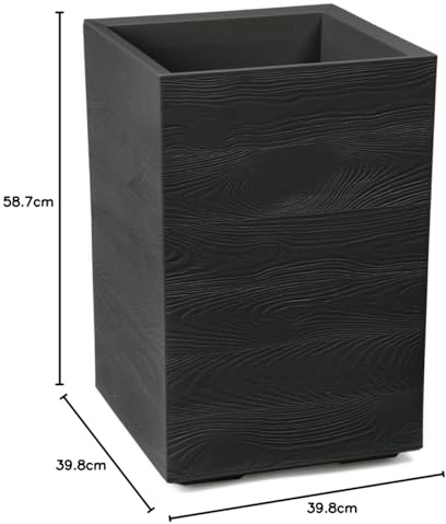 LAMELA Bac à Plantes sur roulettes Hauteur 60 cm, 36 L - Pot de Fleurs en Plastique Effet Bois - Cache-Pot avec Drainage - Résistant aux intempéries et Facile d’Entretien, Noir | Robuste, résistant aux intempéries, insert amovible, drainage intégré, racines saines, contenance 36 L