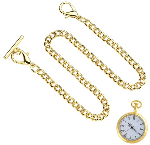 Pocket Watch Albert Chain with T Bar & Lobster Clasp, 14 Inch Metal Watch Chain & Stand