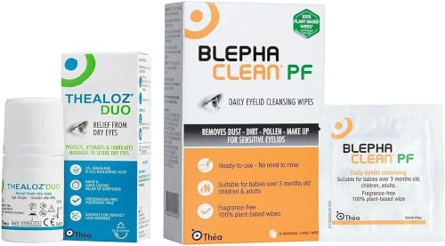 Thealoz Duo Drops | Daily Dry Eye Relief & Blephaclean PF Eyelid Cleansing Wipes Bundle | Contact Lens Friendly