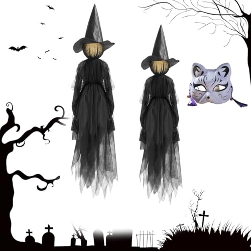 Hexe mit Sound-Sensoren Halloween Deko Outdoor, Schrei Hexe mit Gruseligem Sound & Beleuchtetem Kopf, Leuchtende Gruselige Hexe Mit Sound, für Garten Rasen mit Bewegungsmelder (1)