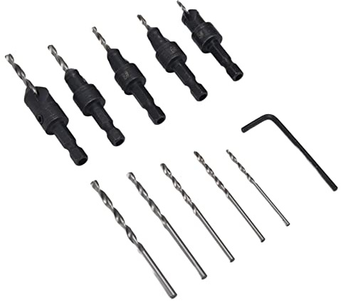 Akozon Juego de Brocas para Avellanado, 11 Uds., Herramientas de Chaflán para Carpintería, Kit de Perforación de Acero de Alta Velocidad para Tableros de Fibra de Madera, Madera Contrachapada,