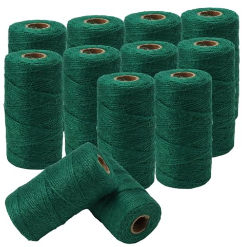 HONYUET 12 PCS Garden Twine String, 2 mm x 100m Jute String, 3 Strands Green Jute Rope for DIY Gardening, Handicraft Making, Packing