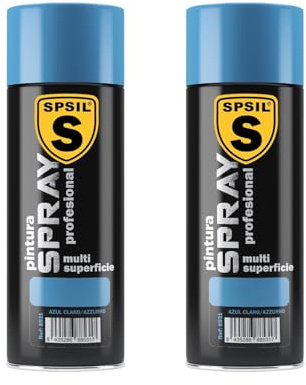 SPSIL Pintura Spray Brillante Azul Claro(pack of 2) 400ml, Metal Secado RápidoPintura Profesional Interior Exterior, Aplicación Fácil en Madera Plástico, DIY Decoración Muebles Automóviles