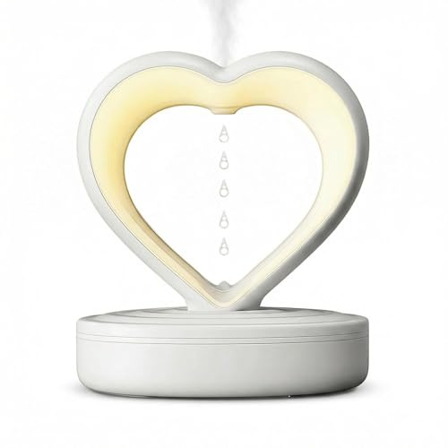 JIEHET Anti-Gravity Humidifier for Bedroom & Office, 800ml Heart-Shaped Design with Floating Water Droplets, Cool Mist Humidifier for Home, Baby Room and Dry Skin Relief
