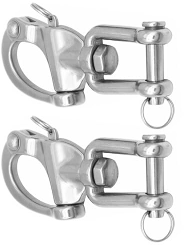 TOGEVAL 2 Piezas Gancho de Cadena de Ancla Marina 3 1/3' de Acero Inoxidable 316, Grillete Giratorio de Liberación Rápida para Navegación, Clip de Amarre Seguro para Equipos de Barco, Pack