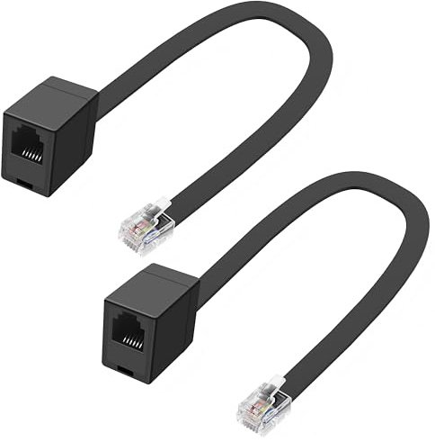 MEIRIYFA RJ12 6P6C kontakt till uttag förlängningskabel RJ11/RJ12 Cat3 telefonkabel för telefonförlängning 30 cm – 2-pack