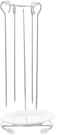 FRCOLOR Supporto per Spiedini in Acciaio Inox 4 Aghi, Staffa per Barbecue Portatile e Compatta, Cremagliera Stabile per Grigliare Kebab e Spiedini, Accessori per Cucina da Esterno