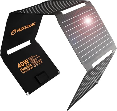 FlexSolar 40W Portable Solar Panel Charger - Upgraded Fast Charging | with PD2.0 USB-C,QC3.0 USB-A and DC Outputs for Power Stations, Phones, Power Banks, IP67 Waterproof Foldable for Camping