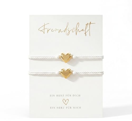 XINML Bracelets de l'Amitié 2 Pièces Bracelet Cœur pour Femme Meilleure Amie Bracelet Enfant Corde Tressée Réglable pour Fille Demoiselle d'Honneur Blanc et Doré