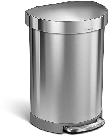 simplehuman CW2029 60L Semi-Round Kitchen Pedal Bin, Silent Soft Close Lid, Strong Wide Pedal, Fingerprint-Proof, Large Capacity, Brushed Stainless Steel