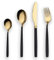 Berglander Juego de cubiertos de titanio, negro, 24 piezas, manija negra con juego de cubiertos de oro en la boca, servicio de cubiertos, negro y dorado, servicio para 6 personas (negro, dorado)