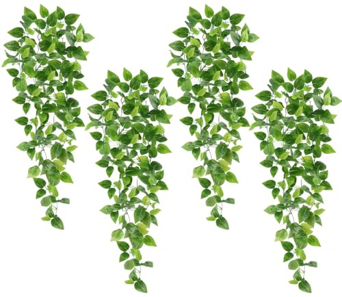 Whonline Fake Plants Hanging 4pcs Artificial Vines Fake Pothos 3.6FT for Living Room Indoor Outdoor Decor (No Baskets)