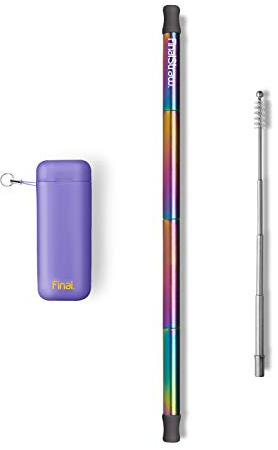 FinalStraw Collapsible, Reusable, Metal Straw | Travel Case, Cleaning Tool | Easy to Clean | Stainless Steel and 100% Silicon Tips | Eco-Friendly | Porpoise-ful Purple Case, Rainbow Stainless Steel