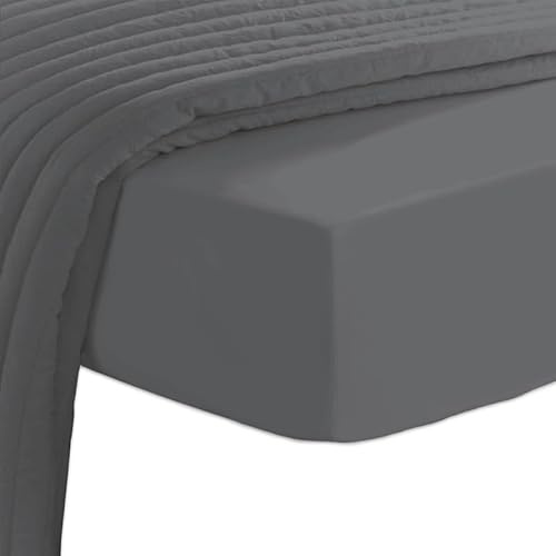 Gris Oscuro Sabana Bajera 105x200 Ajustable Algodon, Tejido De Satén De 400 Hilos 100% Fibra Larga sabanas 105x200 Algodón, Bolsillo Profundo Totalmente Elastic Cabe hasta 40 cm De Colchon - Pizuna