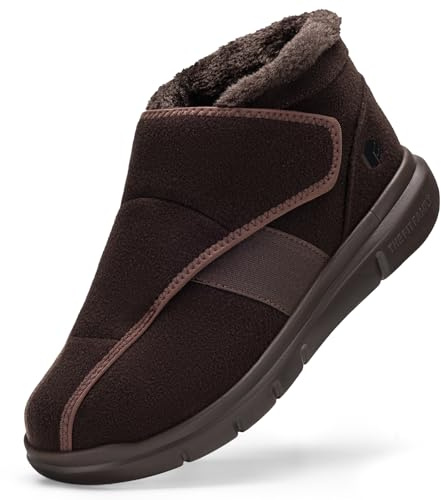 FitVille Winterstiefer Herren Extra Weit Winterschuhe mit Klettverschluss Warme Winterboots Seniorenschuhe Rutschfeste Gesundheitschuhe Hausschuhe Pflegeschuhe für Breite Füße Braun EU 45 X-Weit