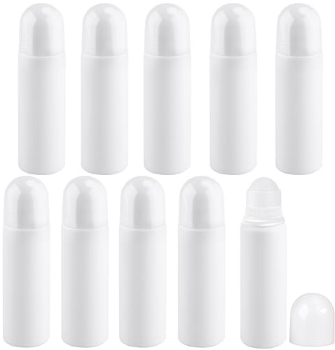 Mirrline 10 Pcs 100ml/3.38oz Roll On Bottles White Plastic Roller Bottle Refillable Deodorant Containers with Roller Balls for Essential Oil Perfume Balms