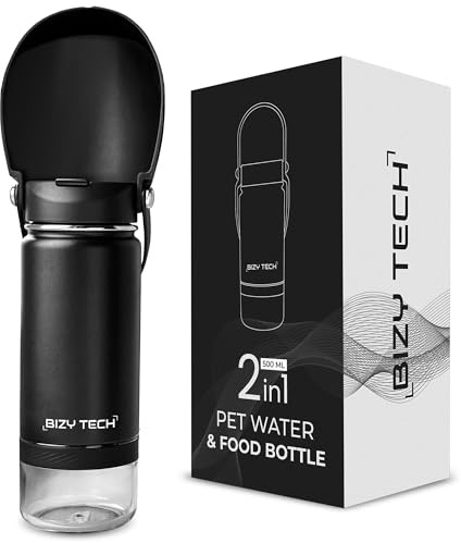 Hundetrinkflasche für unterwegs. Premium 2-in-1 Wasserflasche und Futternapf für Haustiere aus Edelstahl, 500 ml