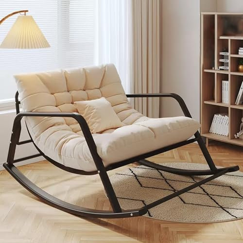 Double Living Room rocking Chair with Soft cushion, Comfortable Breathable Bedroom Rocking Chair, Modern outdoor Garden Lounger, zero gravity chairs with Armrests, Ergonomic chairs ( Color : Off-white