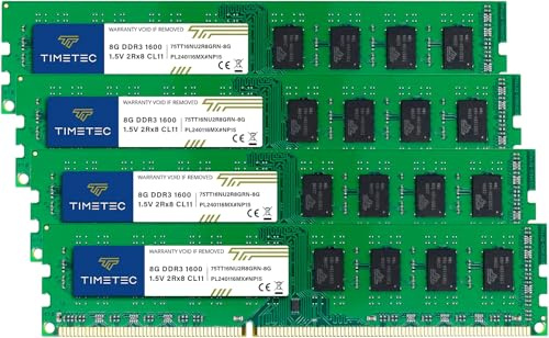 Timetec 32GB KIT (4x8GB) DDR3 1600 MHz (DDR3-1600) PC3-12800 (PC3-12800U) Non-ECC Ungepuffert 1,5 V CL11 2Rx8 Dual Rank 240 Pin UDIMM Desktop-PC Computerspeicher RAM (SDRAM) Modul-Upgrade