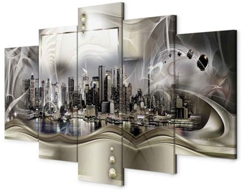 murando - Akustikbild Schallschutz Stadt, 225x112 cm, 5-teilig, Wohnzimmer