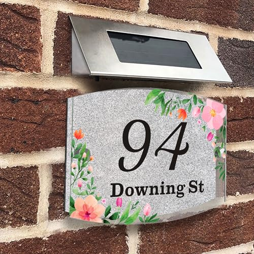 Personalised House Numbers Plaques Door Numbers House Sign for outside Glitter Acrylic House Number Road Plate Plaque Street Name Address Signs for Wall & Door Outside Decor (Silver, Design 4)