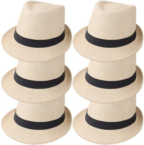Sanfly 6 Uds Sombreros Fedora De Paja Corta Sombreros De Panamá Gorra De Jazz De Paja Unisex Sombrero De Playa para Recuerdo De Fiesta De Boda para Invitados