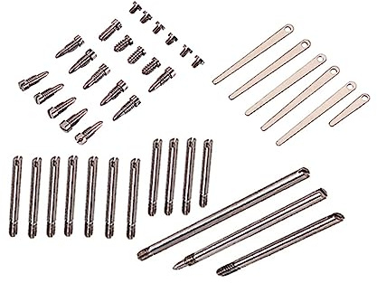 41 Stück Saxophon Reparaturteile C704 für Alto Sax | Metall, Silber, Selbstgemacht Wartung, 14 Nadeln 6 Lochplatten 11 Schrauben 6 Flachkopf 3x5 Mm 1x6 Mm