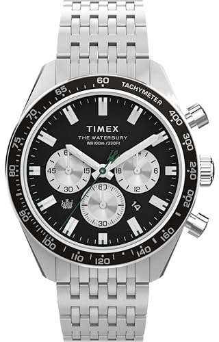 Timex Men's Waterbury 41 mm Watch, Black Stainless Steel Bracelet Black Dial Stainless Steel Case TW2Y29100