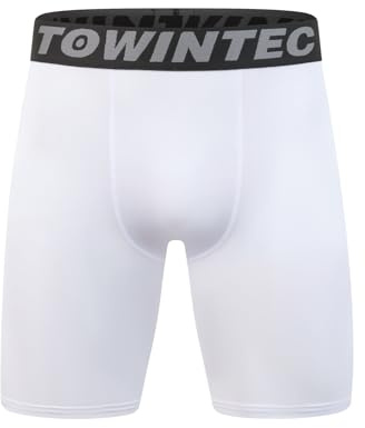 Towintec kompressionsshorts för pojkar, sportunderkläder andas korta byxor barn underbyxor ungdomar spandex barn underkläder för löpning basket fotboll gym, Vit, 10 år
