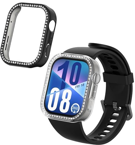 kwmobile 2 x plast klocka kantskydd kompatibelt med Huawei Watch Fit 4 skyddsfodral - glitter skyddsfodral transparent/svart