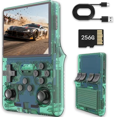 Consola de videojuegos portátil R40s Pro, consola de videojuegos portátil con pantalla IPS de 3,5 pulgadas, tarjeta integrada de 256 GB y 30.000 juegos, sistema Linux de código abierto (verde)