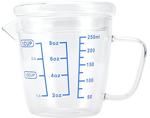 ERYUE Taza Medidora de Vidrio Resistente Al Calor, Jarra Duradera con Escala de Leche con Tapa para Hornear, Utensilios Cocina (250ml)