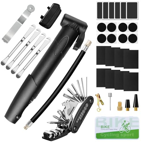 Ninonly 38PCS Kit Reparation Velo Kit Crevaison Velo avec Mini Pompe 120 PSI Kit Reparation Pneu Velo avec Outils Multifonction Pièce pour Bicyclette VTT Cyclisme