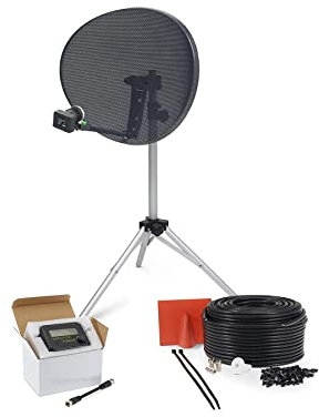 SSL Satellites Portable Satellite Zone 2 80cm RV Dish Kit Camping Tailgating with Quad Tripod & Sat Finder 50M RG6 Black