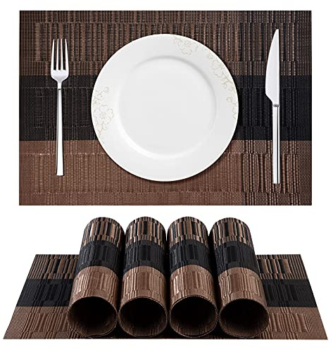 ISIYINER rutschfest, hitzebeständig, waschbar, PVC, Tischset für Zuhause, Restaurant, 6 Stück, Dunkelbraun