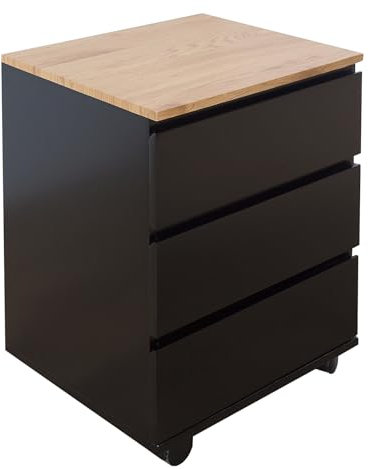 Moderner Rollcontainer BIG DEAL edelmatt schwarz Eiche Bürocontainer Büroschrank mit 3 Schubladen mit Rollen