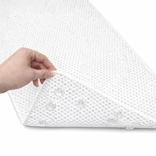 Deluxe Bathtub Mat Non Slip, Soft Foam Bath Mats for Bathroom Tub, Bathtub Mat with Drain Holes, Suction Cups- 36” X 17” - White