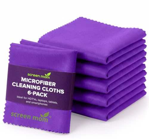 Screen Mom Purple Microfiber Screen Cleaning Cloths (6-Pack) - TV, Computer & Car Screen Cleaner Kit